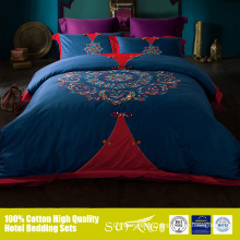 Classic Chinese knot red and blue patchwork Takako wedding bed sheet sets